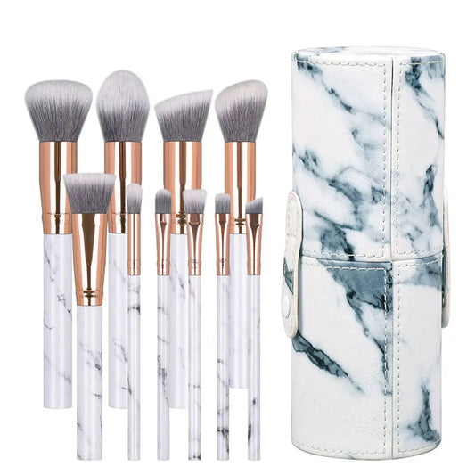 10 PCS Marble Pattern Makeup Brushes with Cylinder Tube Storage