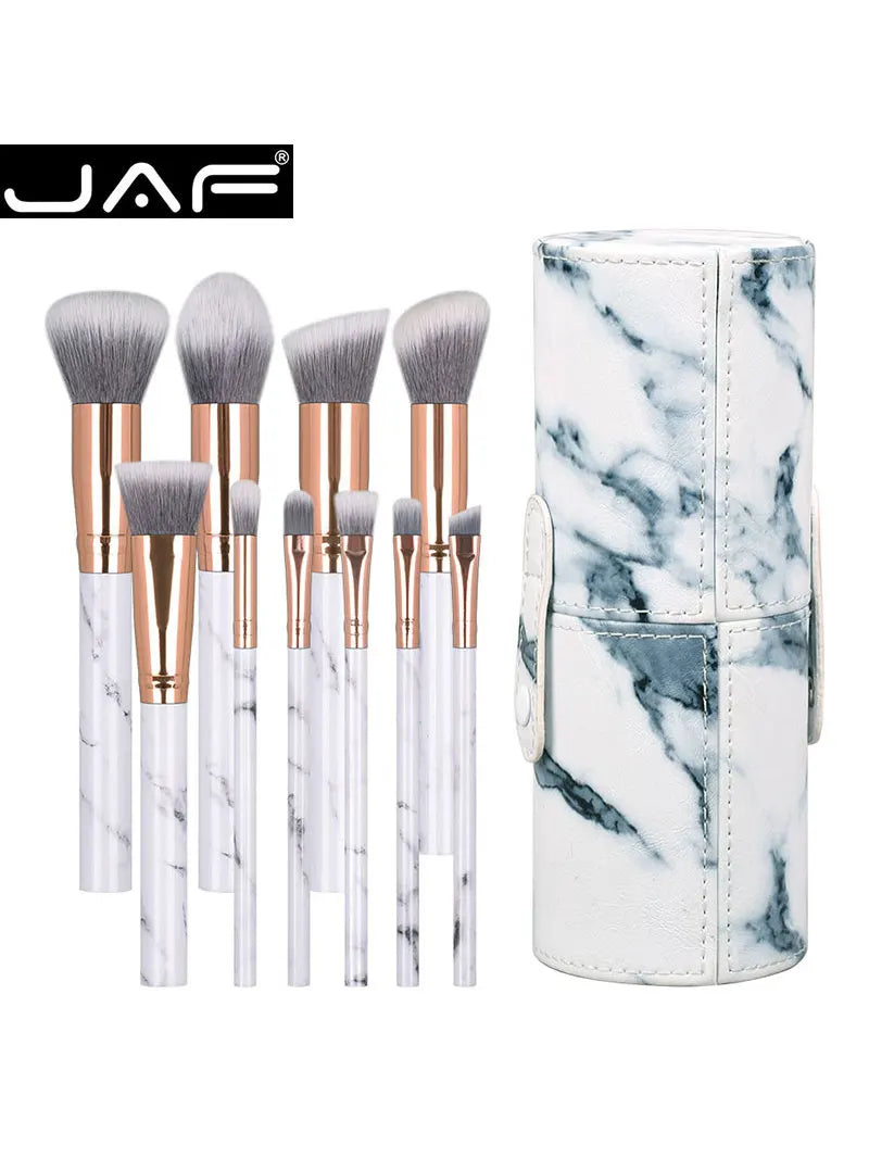 10 PCS Marble Pattern Makeup Brushes with Cylinder Tube Storage