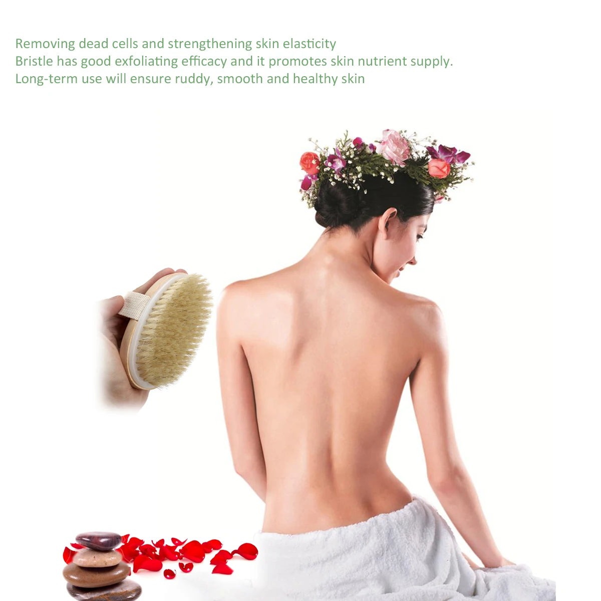 Soft Natural Bristle Dry Skin Body Brush Wooden Ergonomic Design - Body Exfoliation Care